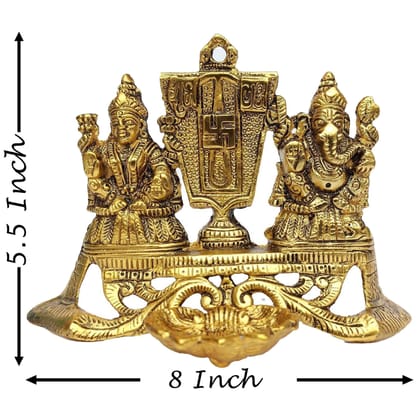 Aluminium Laxmi Ganesh Deepak Statue | Diwali Puja Idol for Home Mandir, Height : 5.5 Inch (ASMAS435 G)