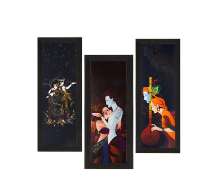 Set Of 3 Radha Krishna Satin Matt Texture UV Art Painting
