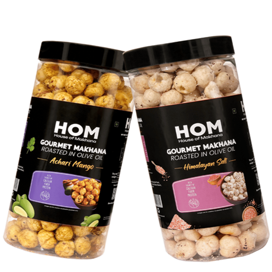 GOURMET MAKHANA Roasted in Olive Oil | Flavors Achari Mango & Himalayan Salt | Combo Of 2, 65g Each. - 130 gm