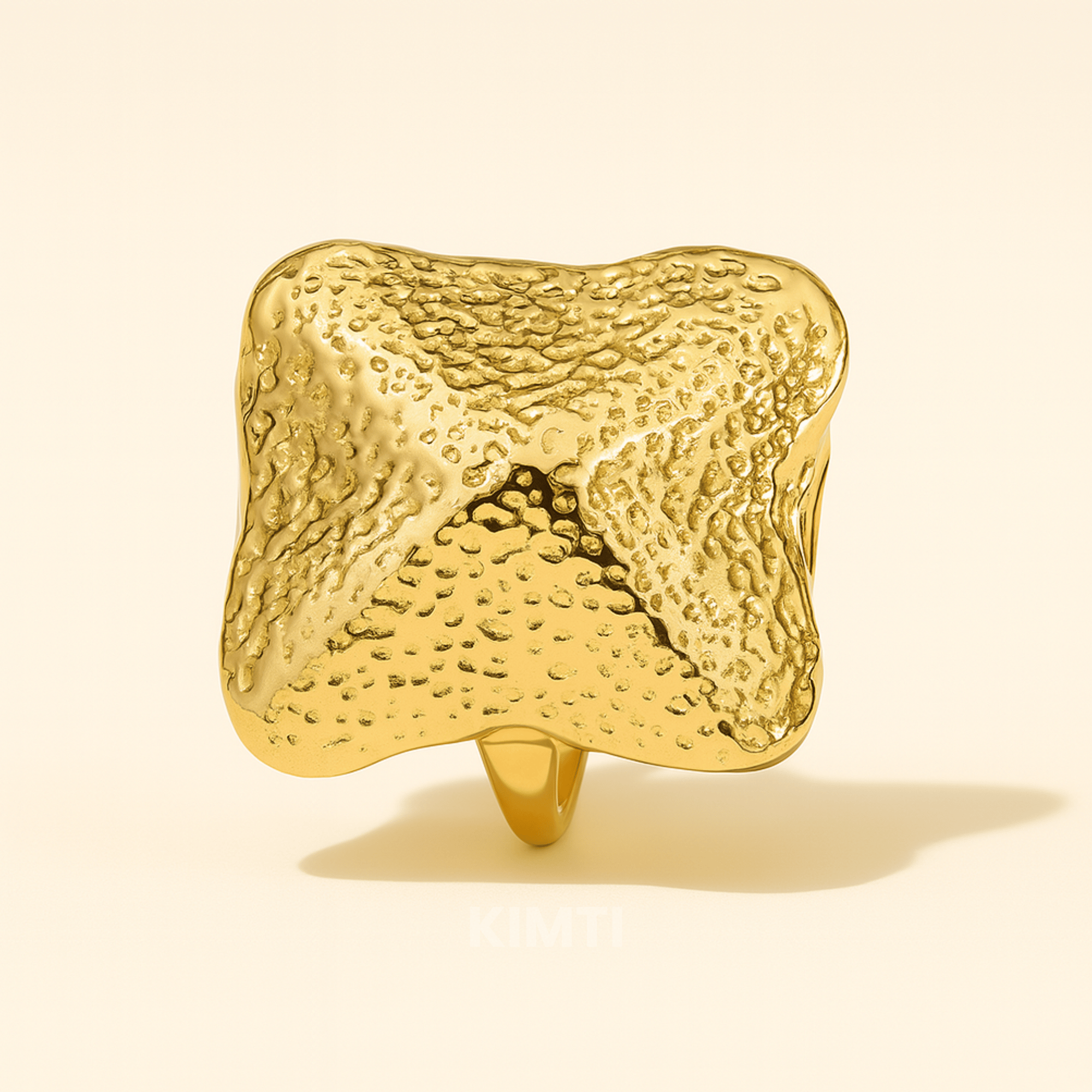 18k Gold Plated Textured Square Anti Tarnish Ring