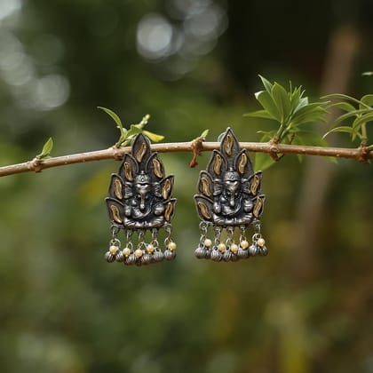 Oxidized Silver Ganesha Earrings