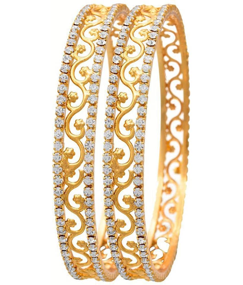JFL - White Austrian Diamond One Gram Gold Plated Designer Bangle Set for Girls and Women.