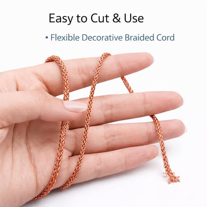 Copper Dori Braided Cord Roll (18 Meter) | Metallic Copper Color | Fancy Braided Thread for Piping, Bead Art & Apparels | Embroidery, Aari Work, Jewellery Making Copper Dori Braided Cord Roll (18 Meter) | Metallic Copper Color | Fancy Braided Thread for Piping, Bead Art & Apparels | Embroidery, Aari Work, Jewellery Making