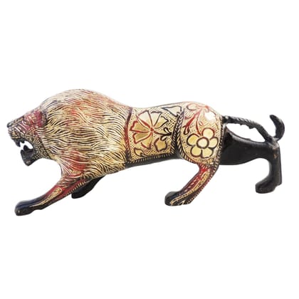 Antique Finish Brass Lion Decorative Statue for Home & Office Decor, Height : 5 Inch (ANMAS179 C)