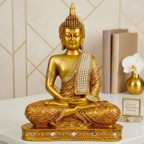 Global Grabbers 25 Centimetre Meditating Sitting Buddha Statue showpiece Idol Home Decor Items for Living Room and 2