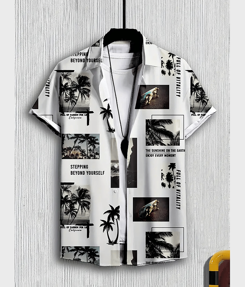 AAPSKA Poly Cotton Regular Fit Printed Half Sleeves Men's Casual Shirt - White ( Pack of 1 )