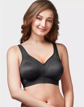 Trylo Women Predominantly Cotton Non Wired Non Padded Full Coverage Bra |Omnimiser-BLACK / 34D