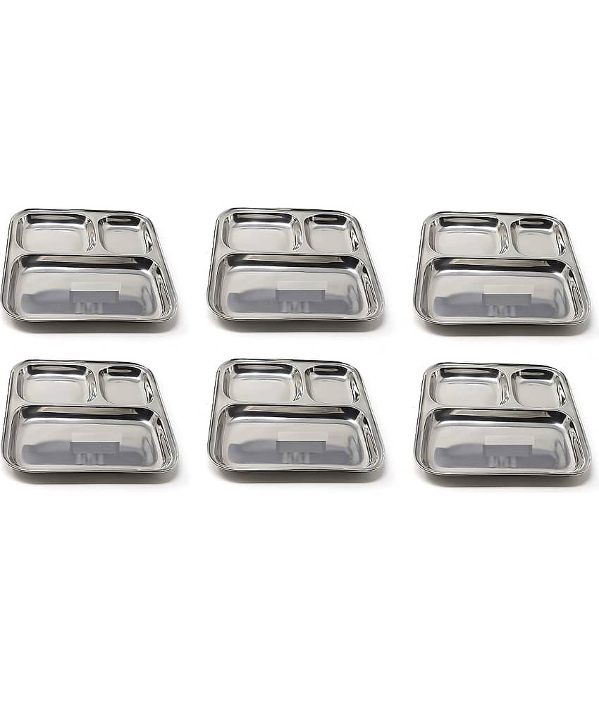 Dynore 6 Pcs Stainless Steel Silver Partition Plate