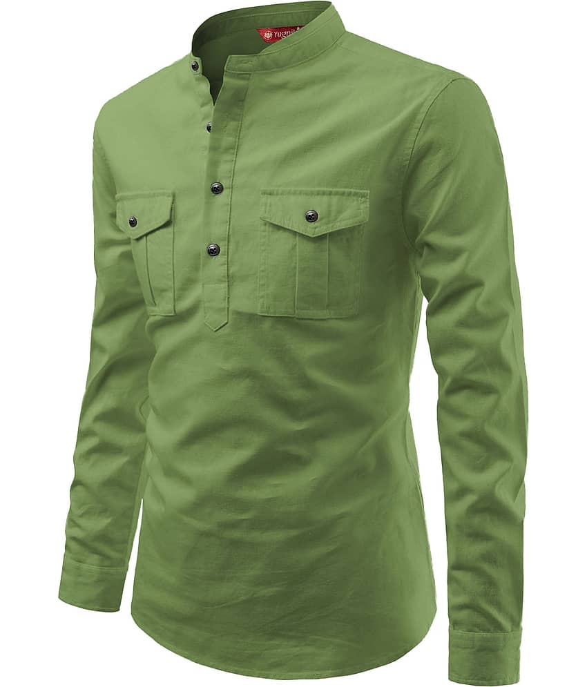 Yugnik Light Green Cotton Men's Regular Kurta ( Pack of 1 )