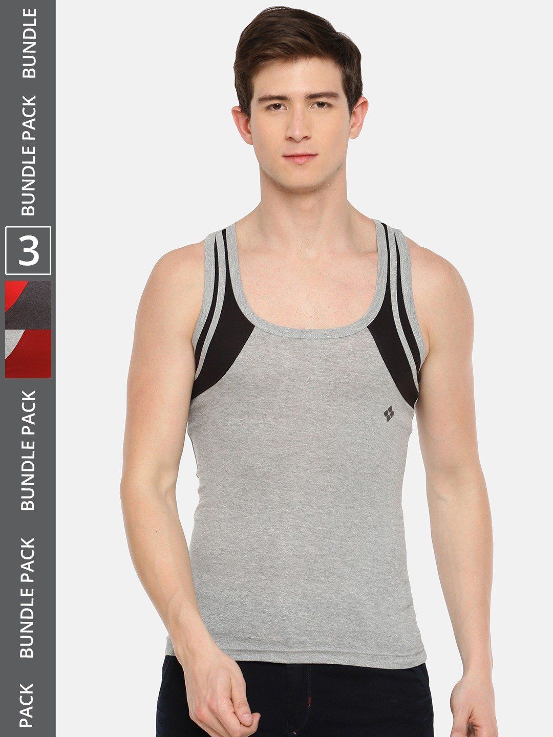 Men's Assorted Pack of 3 Solid Combed Cotton Racerback Styled Gym Vest