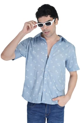 Stylish Light Blue Palm Tree Print Casual Shirt Stylish Light Blue Palm Tree Print Casual Shirt