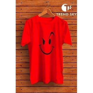 Graphic Print Men Red Round Neck Polyester Casual T-Shirt