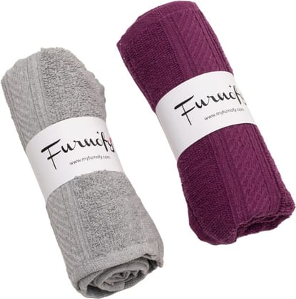 Furnofy Cotton 450 GSM Hand Towel Set Grey, Purple (Pack Of 2) Furnofy Cotton 450 GSM Hand Towel Set Grey, Purple (Pack Of 2)