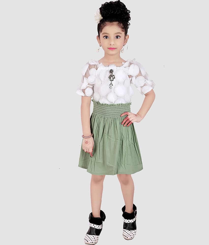 9stiches - Sea Green Net Girls Frock ( Pack of 1 )