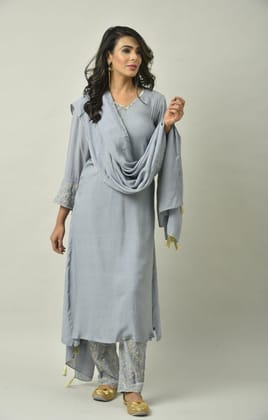 Grey Naksi Hand Embroidery Kurta Set-S