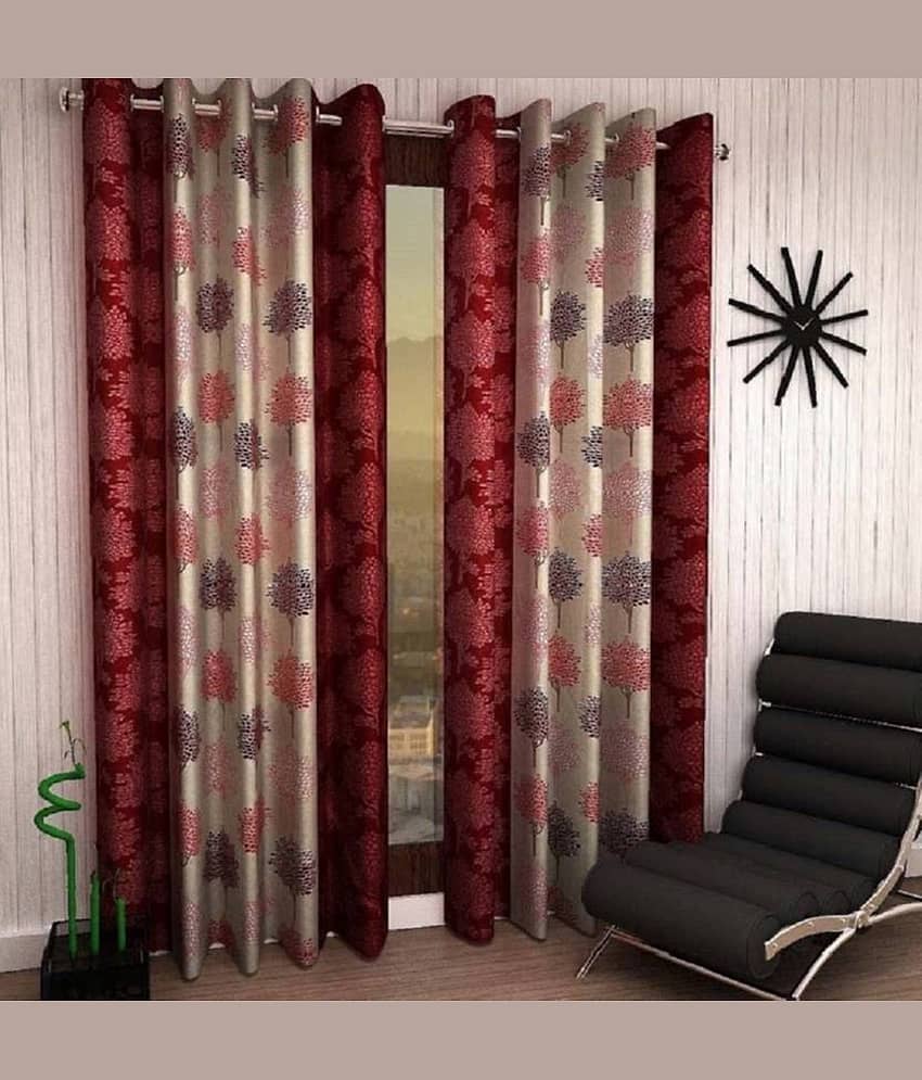 N2C Home Floral Semi-Transparent Eyelet Curtain 5 ft ( Pack of 2 ) - Multicolor