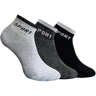 (Pack of 3) AEROHAVEN Men's Premium Cotton Cushion Sports Solid Ankle Socks, Free Size - S008, (Multicolored)
