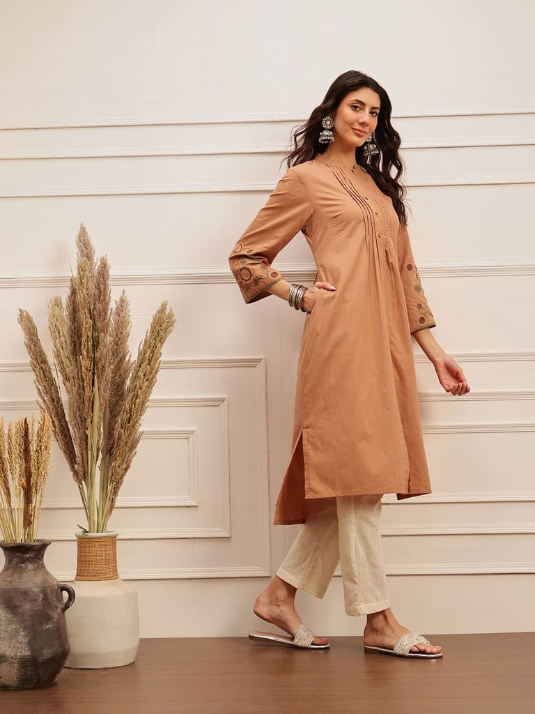 Caramel Brown Embroidered Kurta