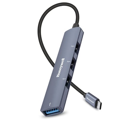 Honeywell 4in1 Ultra Slim Multiport Type C Hub to 1xUSB 3.0 & 3xUSB 2.0 Port,DataTransfer Speed Upto 5GBPS
