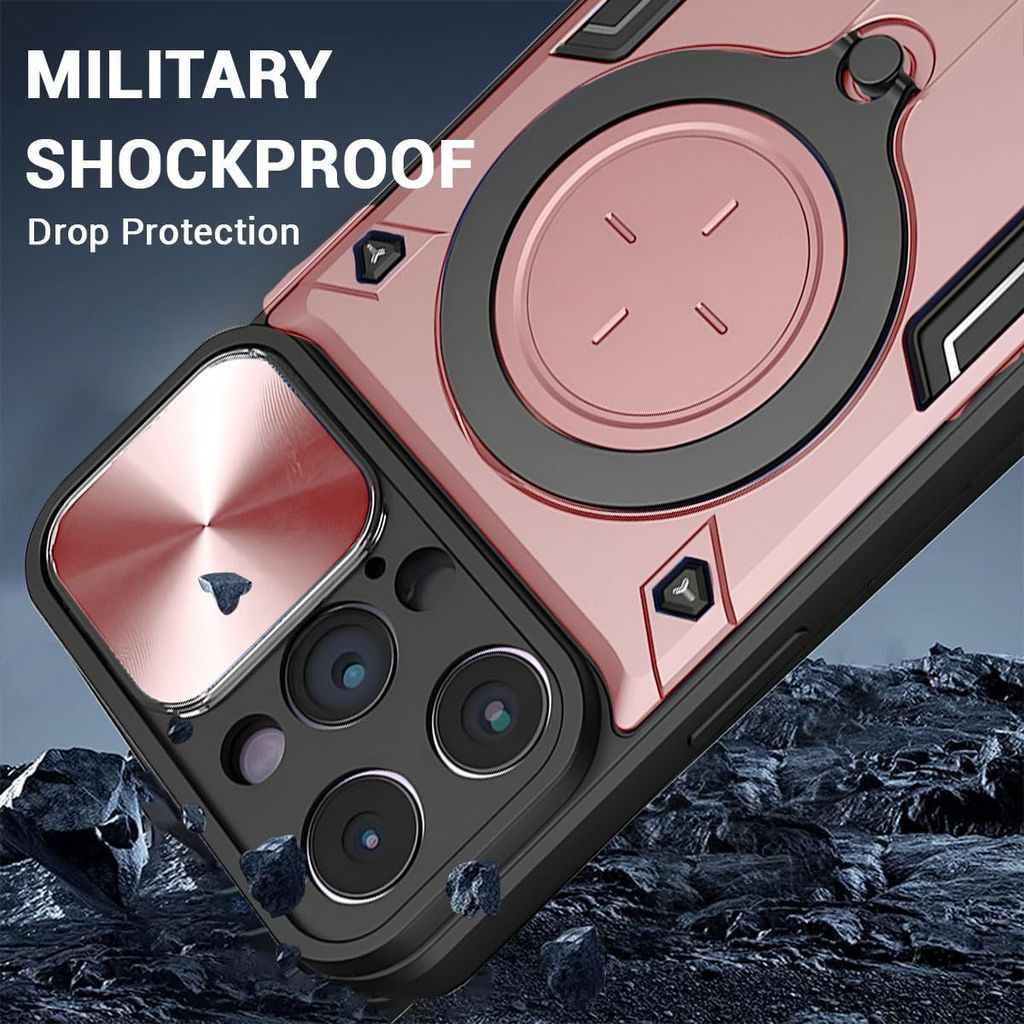 LIRAMARK Case Compatible with Apple iPhone 14 Pro Max (6.7 inch) with Stand & Slider Camera Military Grade Drop