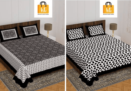 3001-Hometrade India-Standard King Size (90*108 Inches) Double Bedsheet With 2 Pillow Cover-RJ-14-Jaipur lining-3859