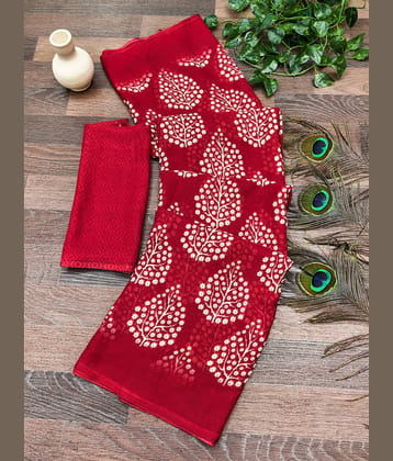 ANAND SAREES Georgette Printed Regular Saree With Unstitched Blouse Piece ( Red )