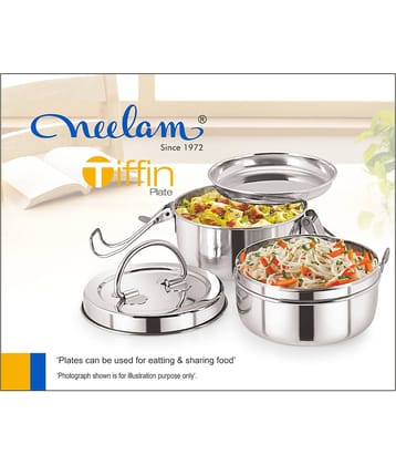 Neelam Tiffin Box with Lid 9x2 Stainless Steel Lunch Box 2 Container (Pack of 1)