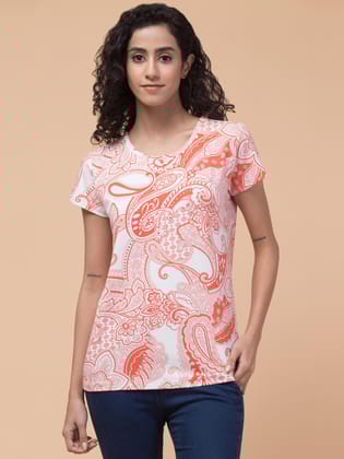 Hive91 Womens Paisley Printed Cotton Half Sleeve T-shirt XXL