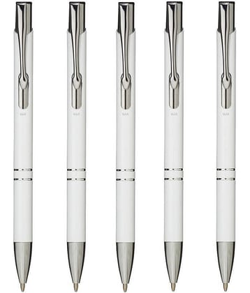 UJJi Gloss White Color Retractable Pack of 5pcs (Blue Ink) Ball Pen