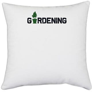 UDNAG White Polyester 'Gardening | Gardening' Pillow Cover [16 Inch X 16 Inch]