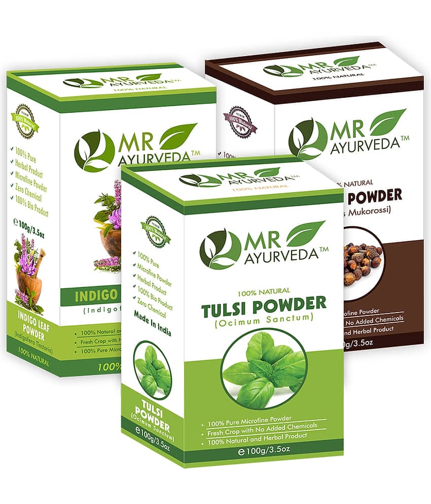 MR Ayurveda 100% Organic Tulsi, Indigo & Reetha Powder Hair Scalp Treatment 300 g Pack of 3