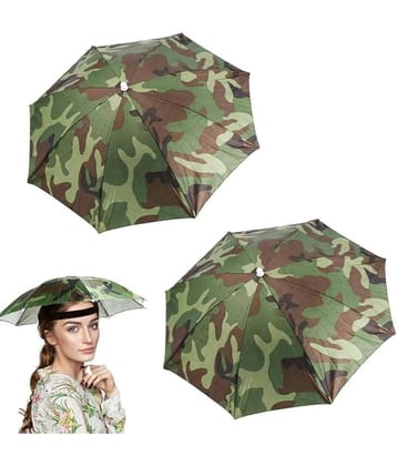 Infispace Headwear Cap Umbrella Army Color Soft Durable, Adjustable Elastic, (21) Size Fits All Ages Plastic Hat Cap Umbrella for Kids, Men/Women and Adults Rain Protection Headwear Hat Umbr