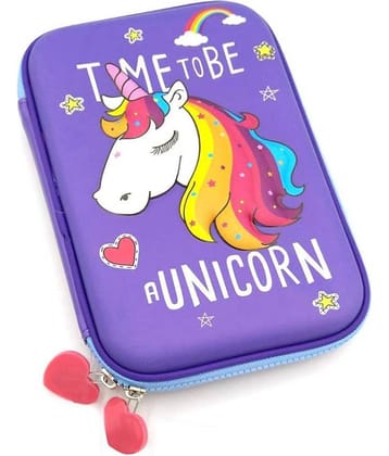 Definite Premium Stylish Unicorn Print Large Capacity Hardtop EVA Pencil Case Organizer School Kids Girls Women Pen Holder Pouch Multipurpose (Unicorn Purple)