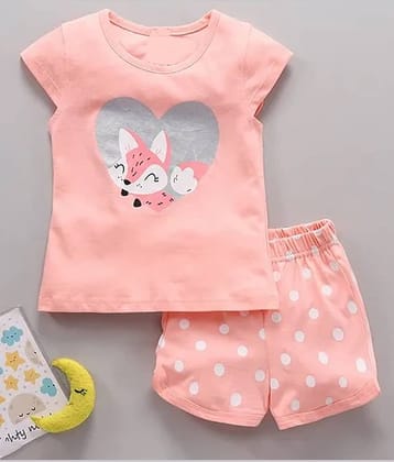 CUTEVIBE Pack of 1 Baby Girls Cotton Blend Top & Shorts ( Peach )
