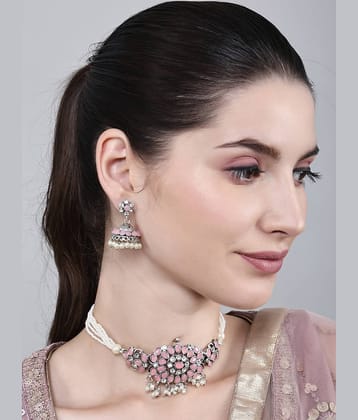 PUJVI Pink Alloy Necklace Set ( Pack of 1 )