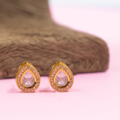 Golden Zircon Paisely Stud Earrings