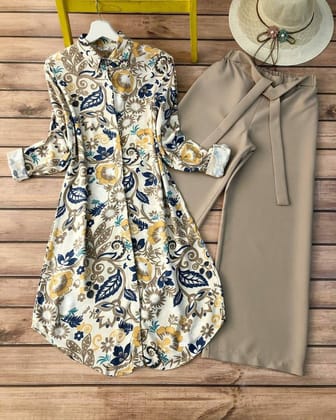 Chic and Multicolor Designer Printed Kurti With Hazel Palazzo by Glamastitch-M