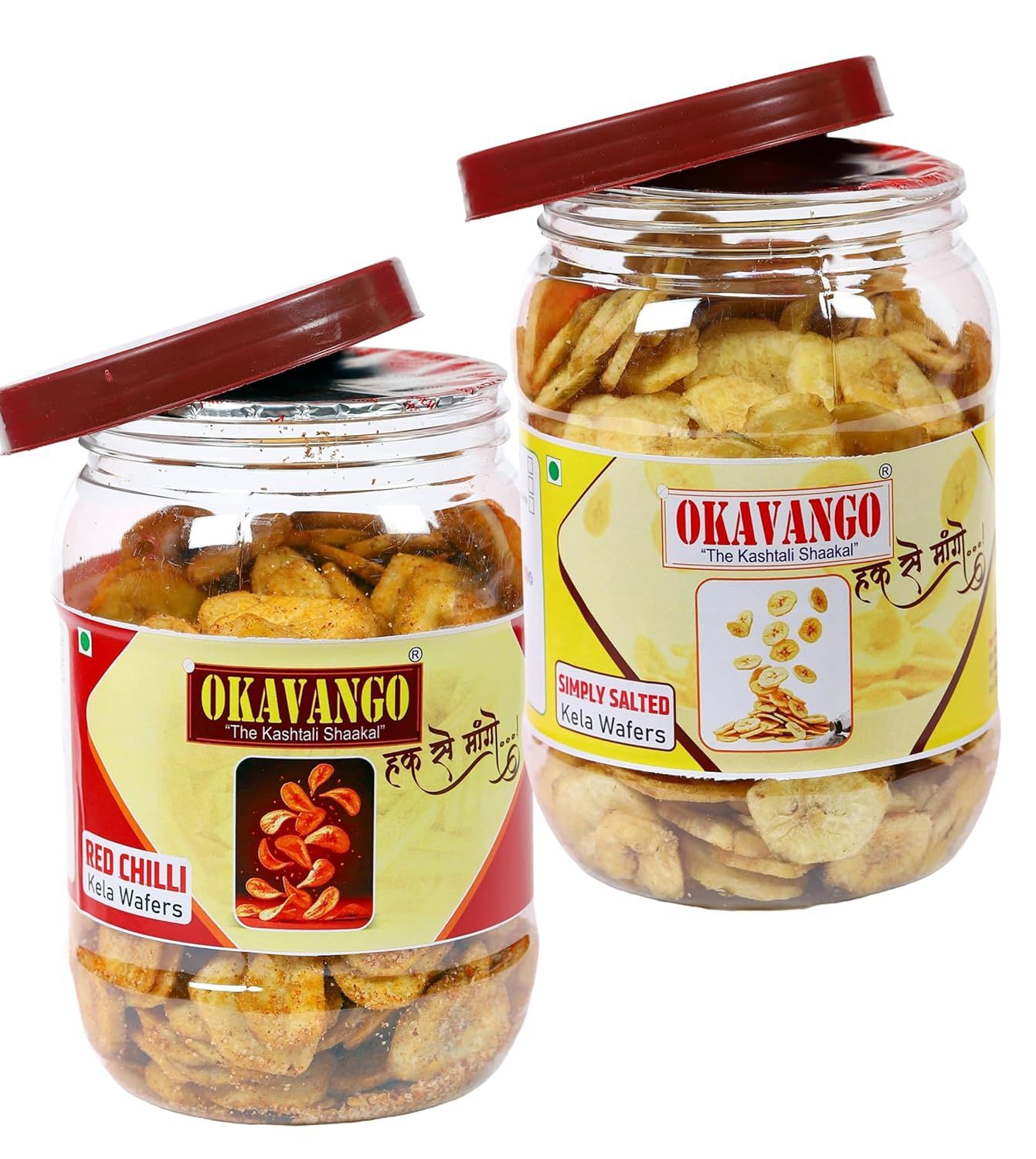 Okavango Banana Chips, Red Chilli and Simply Salted Flavours, 300g, Pack of 2