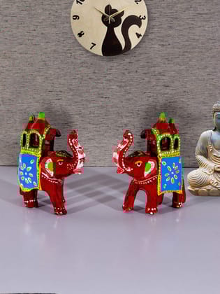 DreamKraft Paper Mache Elephant Royal Sawari Ambabari Showpiece (Red, 4 Inch)
