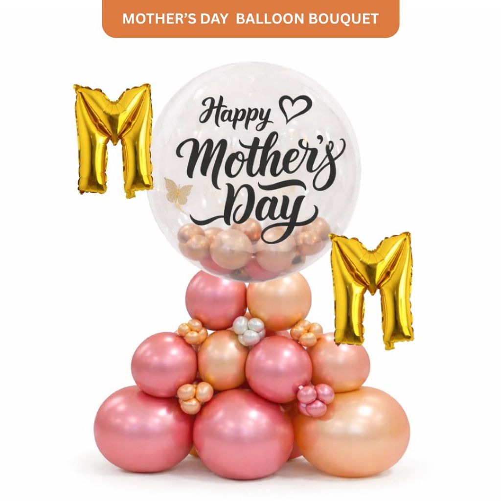 Stylish M-O-M Happy Mother's Day Air FIlled Balloon Bouquet Arrangement - Party and Festive Needs | Buy online on ZillyBuy