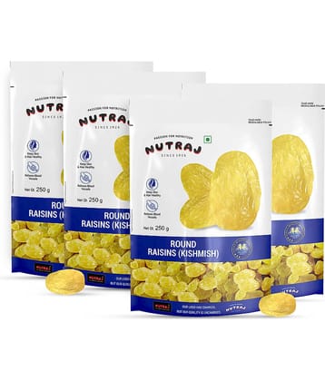 Nutraj Round Raisins 1 Kg (250g X 4), Kishmish 1 Kg, Seedless Green Kishmish