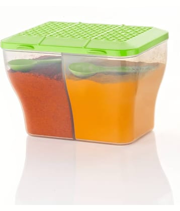 MAGICSPOON 2 Section Container Plastic Green Multi-Purpose Container ( Set of 1 )