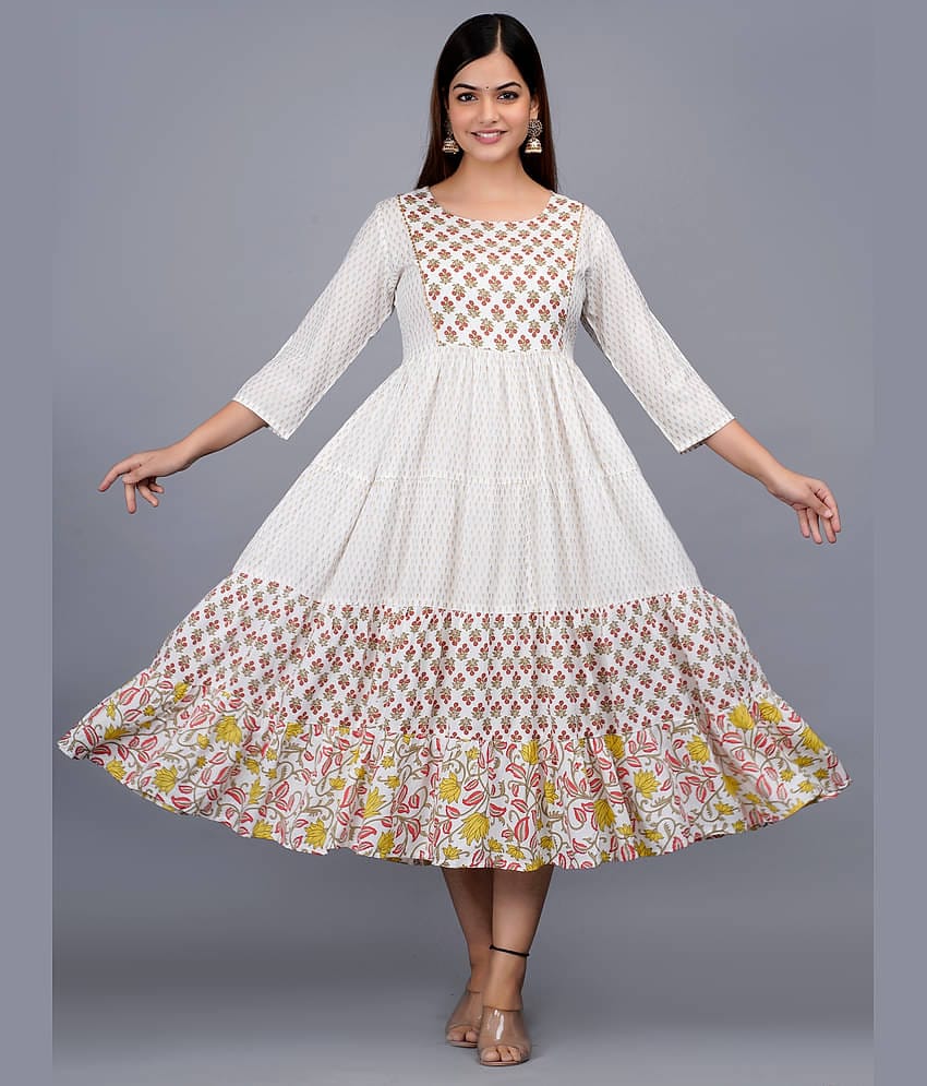 NUPITAL Rayon Printed Anarkali Women's Kurti - Silver ( Pack of 1 )