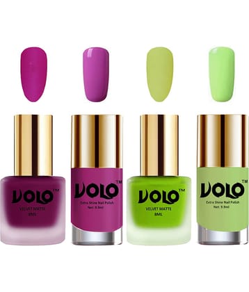 VOLO Extra Shine AND Dull Velvet Matte Nail Polish Magenta,Green,Pink, Green Matte Pack of 4 36 mL