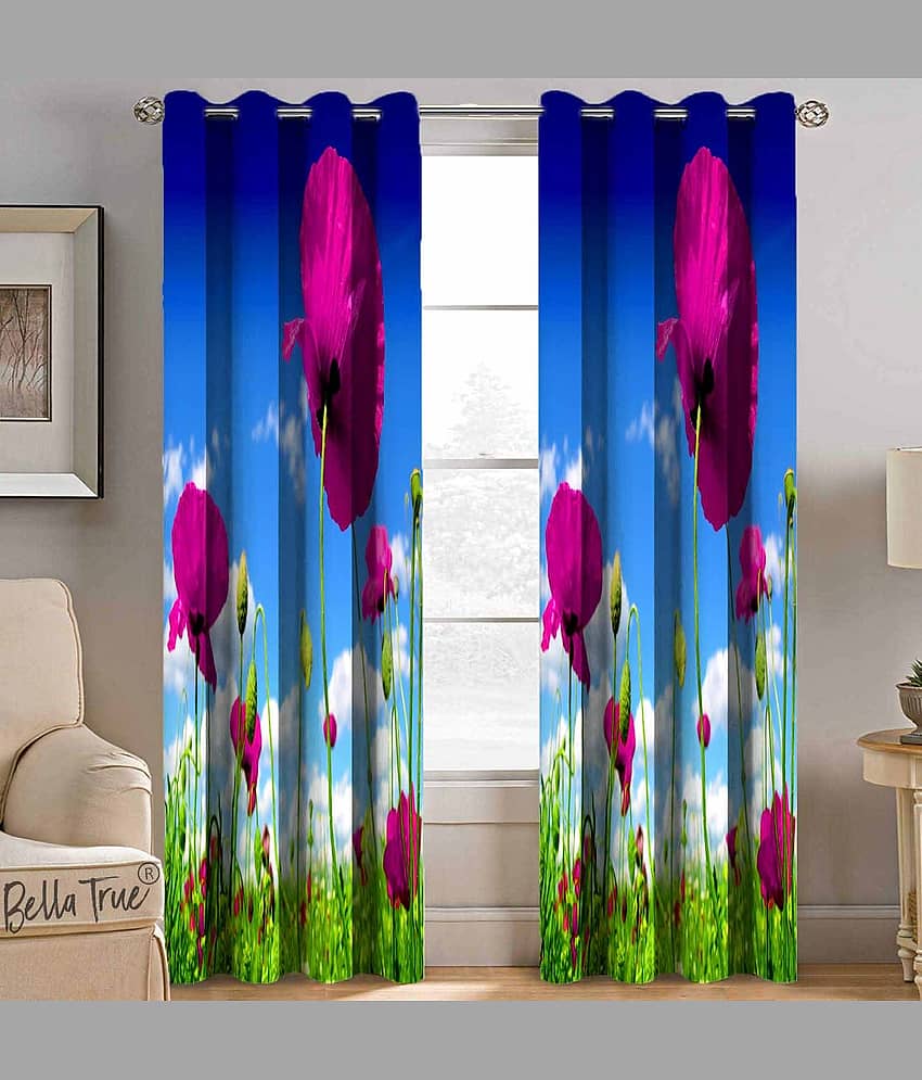 BELLA TRUE  Set of 2 Window SemiTransparent Eyelet Polyester Multi Color Curtains ( 152 x 113 cm )