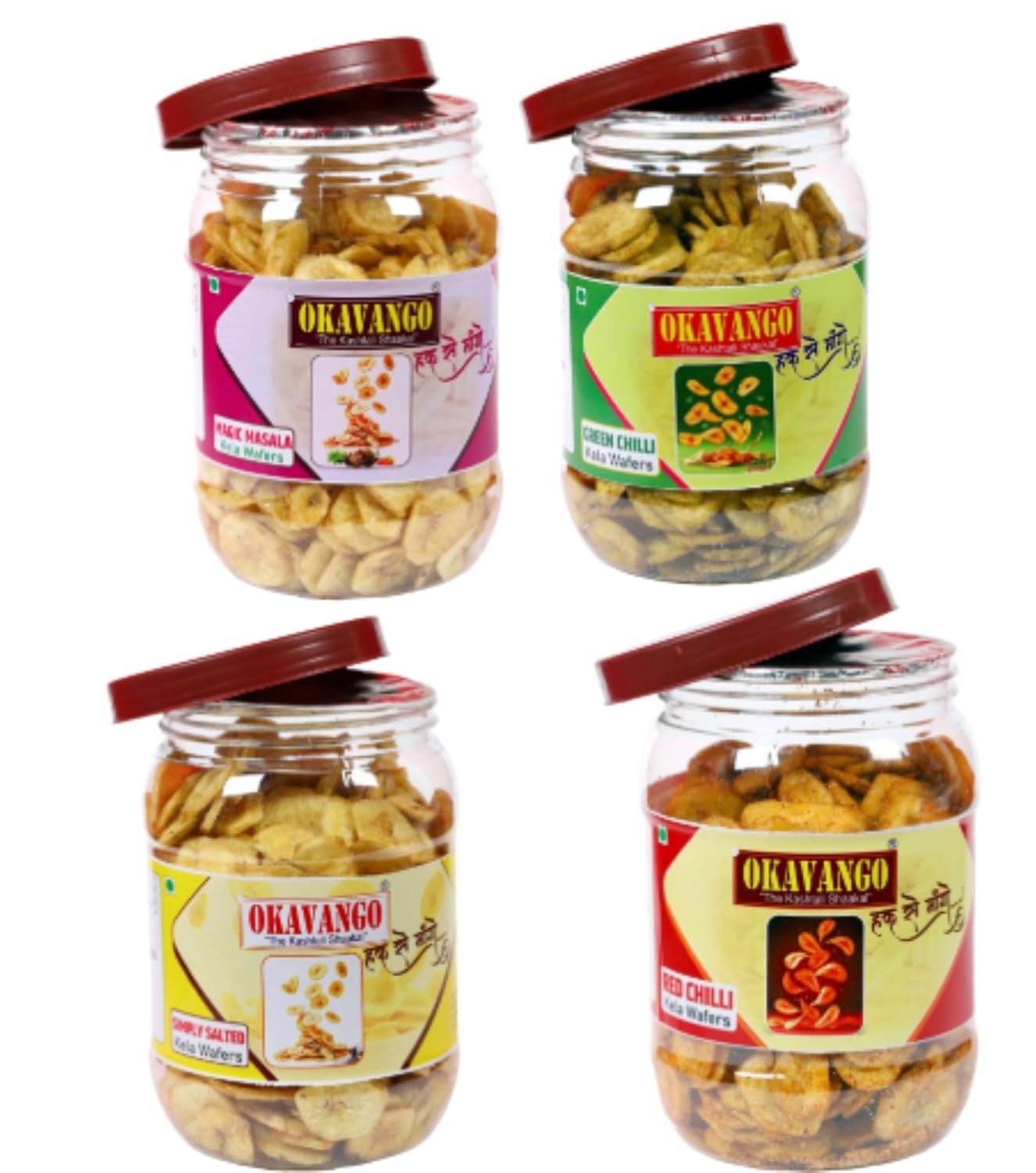 Banana Chips Set, Red Chilli, Green Chilli, Magic Masala and Salted Flavours X Pack of 4