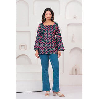 Red and Blue Combination Printed Kurti