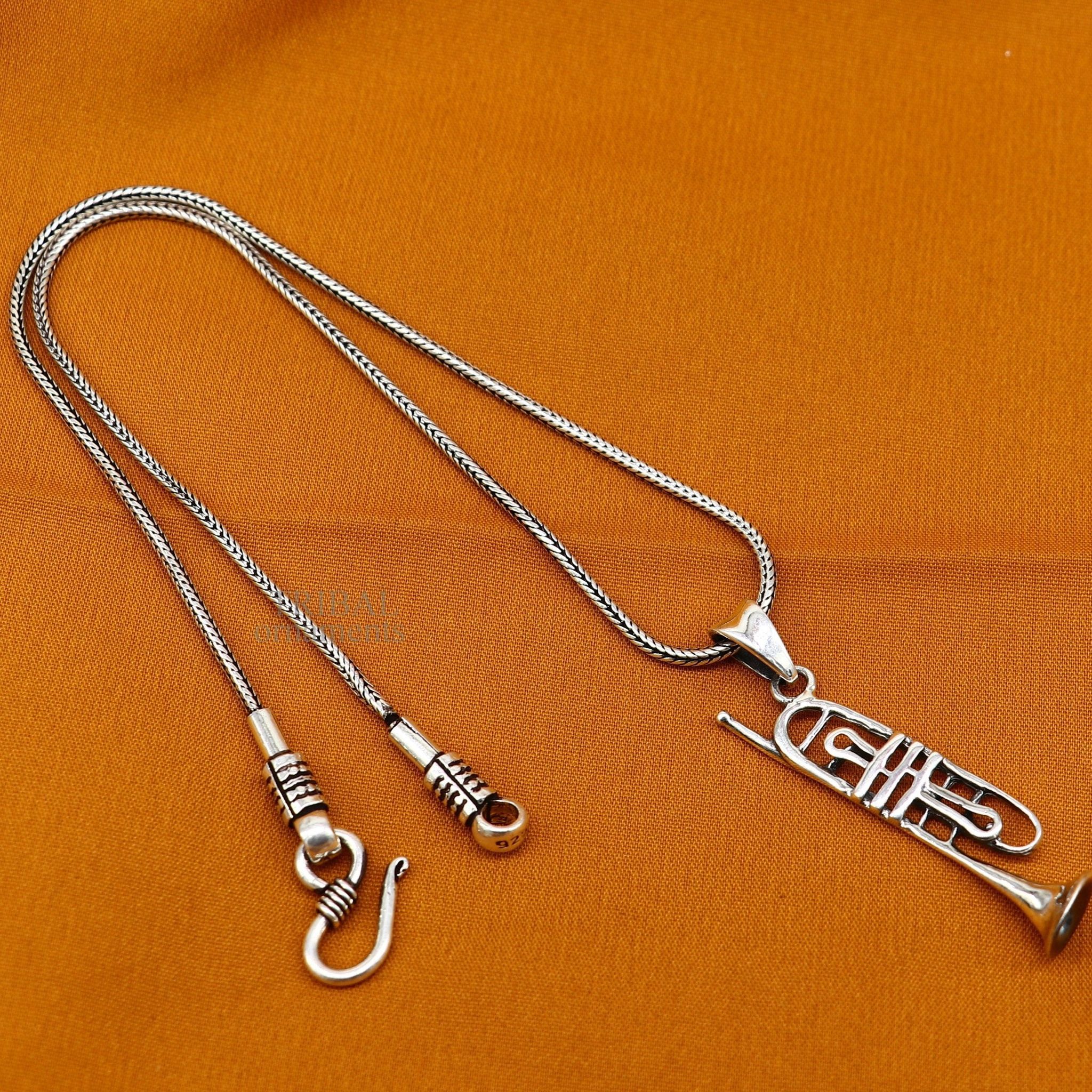 925 sterling silver small trumpet or cornet pendant, amazing musical instrument pendant for best wishes gift from india ssp1554-Only Pendant