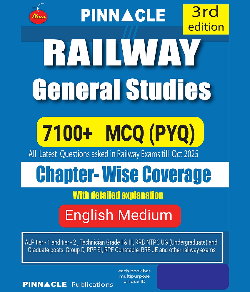 Railway General Studies 2026 – 7100+ PYQ MCQs with Detailed Explanations | English Medium | 3rd Edition | Updated Oct 2025