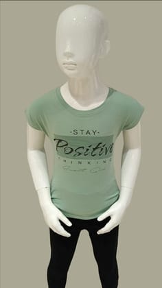 Girls Green Half Sleeve Printed Casual Top-T-2011V C-GRN / Green / 26